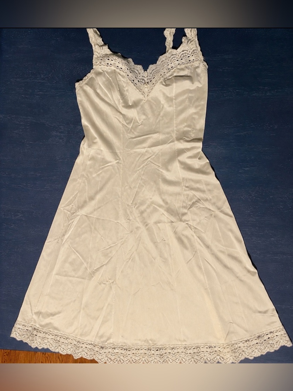 Vintage Olga Cream Lace-Trim Mini Slip Dress